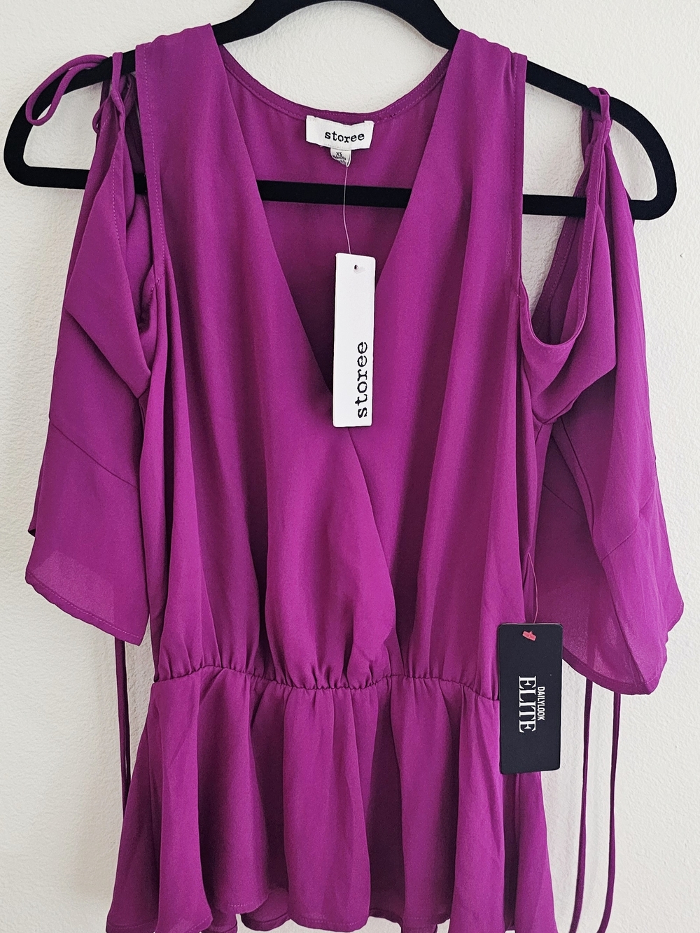 Storee Magenta Cold-Shoulder Peplum Blouse